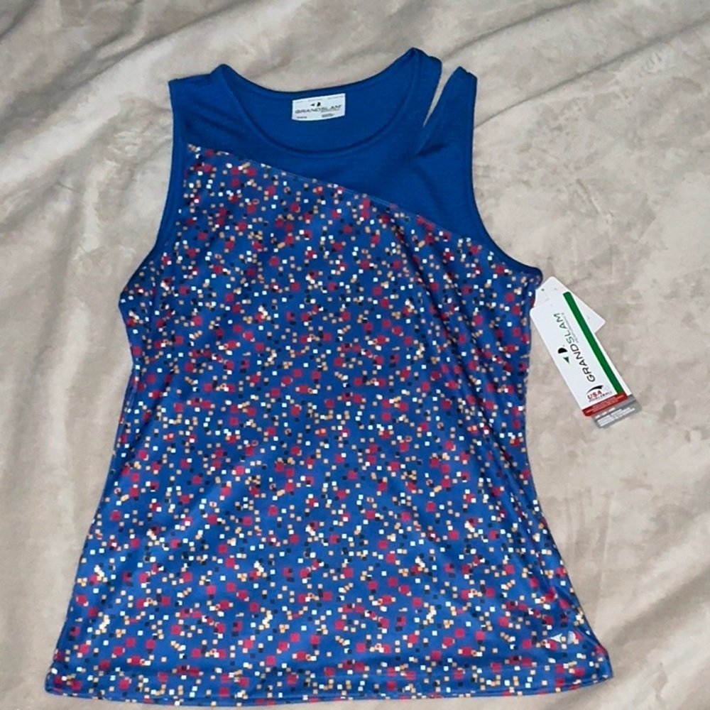 Grandslam Performance Moisture Wick Athletic Top Size M Blue with Multicolor